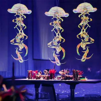 Креативна неон окачване-спирала под формата на восъчни пити под формата на светещи медузи във формата на фолио, неонови под формата на сот с декор на тема океана за детски рожден ден