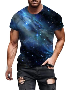 Мъжки и дамски риза в стил хип-хоп с кръгло деколте в ретро стил с 3D принтом Нощно Небе Galaxy, всекидневни топ, черен Топ