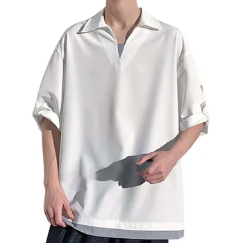 Риза Junior с дълъг ръкав, реколта памучен бельо тениска с къс ръкав и яка-часова, мъжки, спортни панталони, нощни ризи за мъже